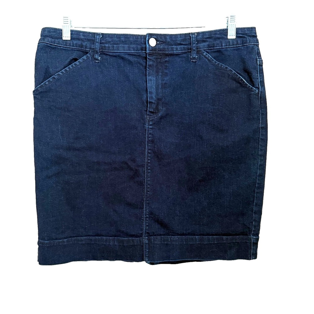 A New Day Dark Wash Denim Pencil Skirt Sz 16 Knee Length Blue Jean Preppy Casual